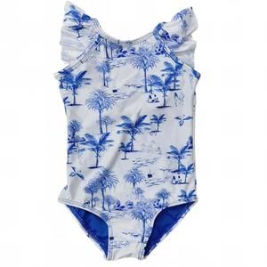 NEW PLANET SEA girl's riviera dream ruffle sleeve one piece swimsuit in blue mul